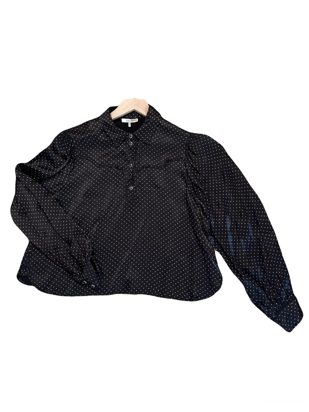 Ganni Luxury Workwear - High End Contemporary Polka Dot Satin Blouse Sustainable